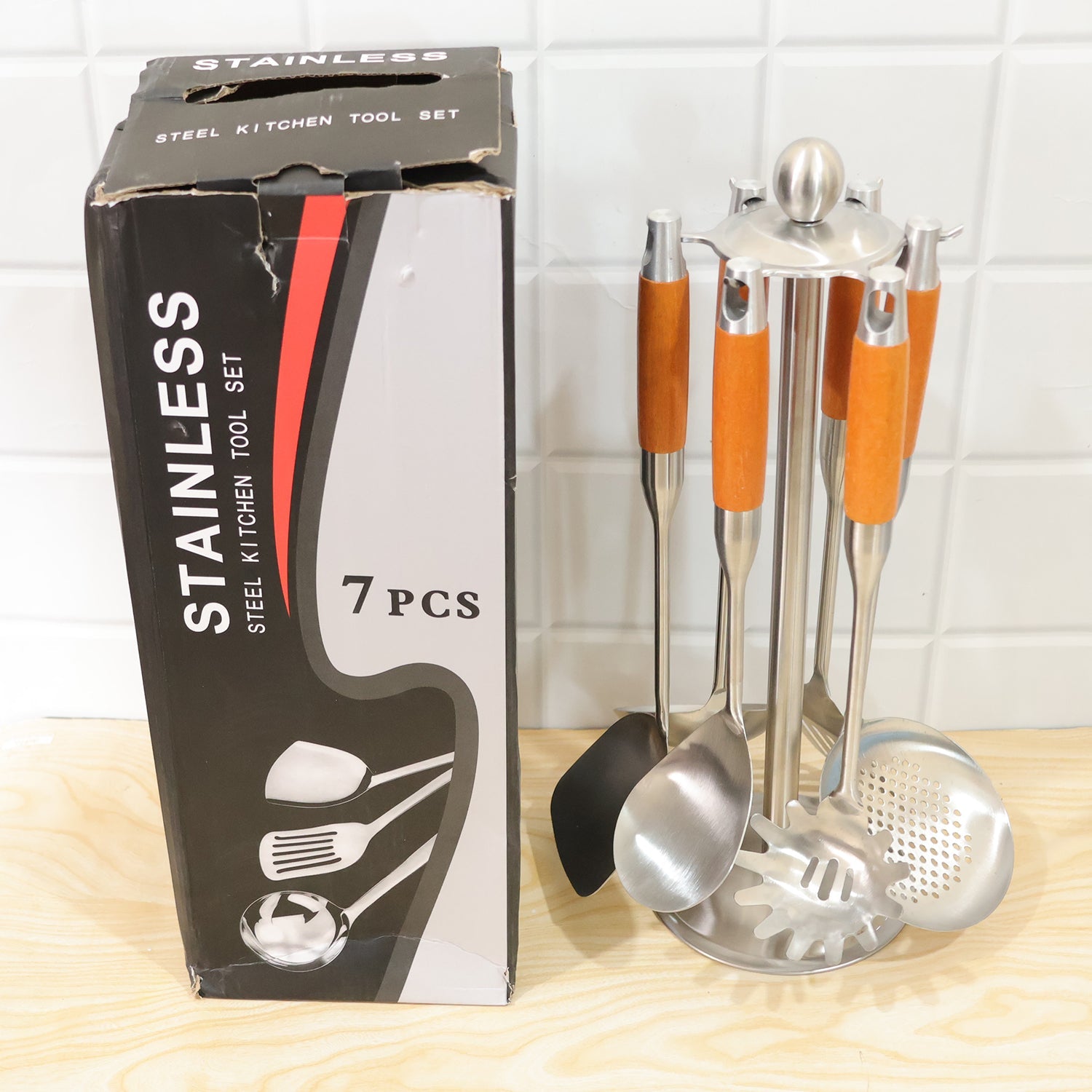 Live photo of 7 in 1 stainless steel kitchen tool set
