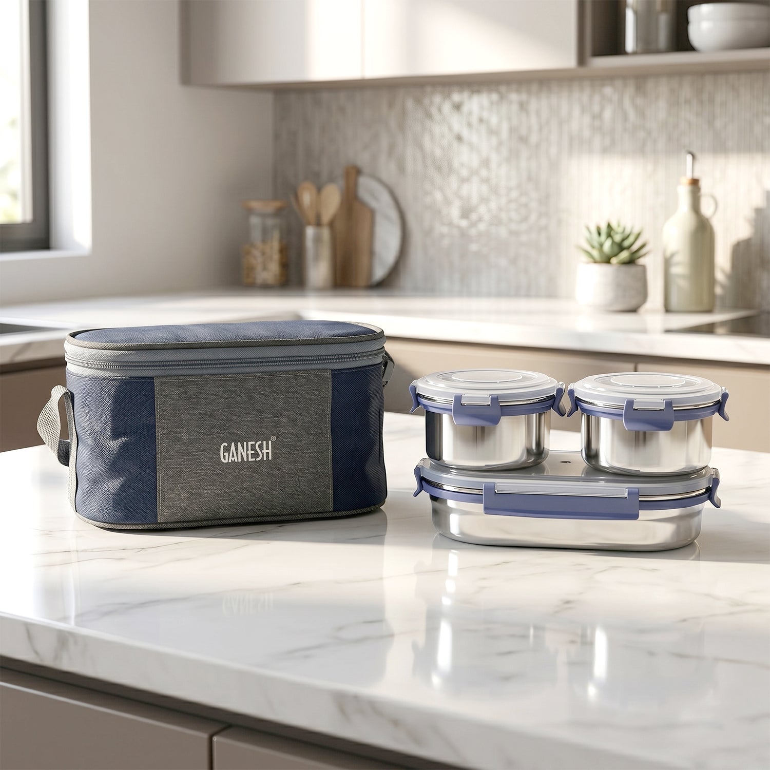 Ganesh Neo Fusion 3 Stainless Steel Lunch Box Set (1 Set)