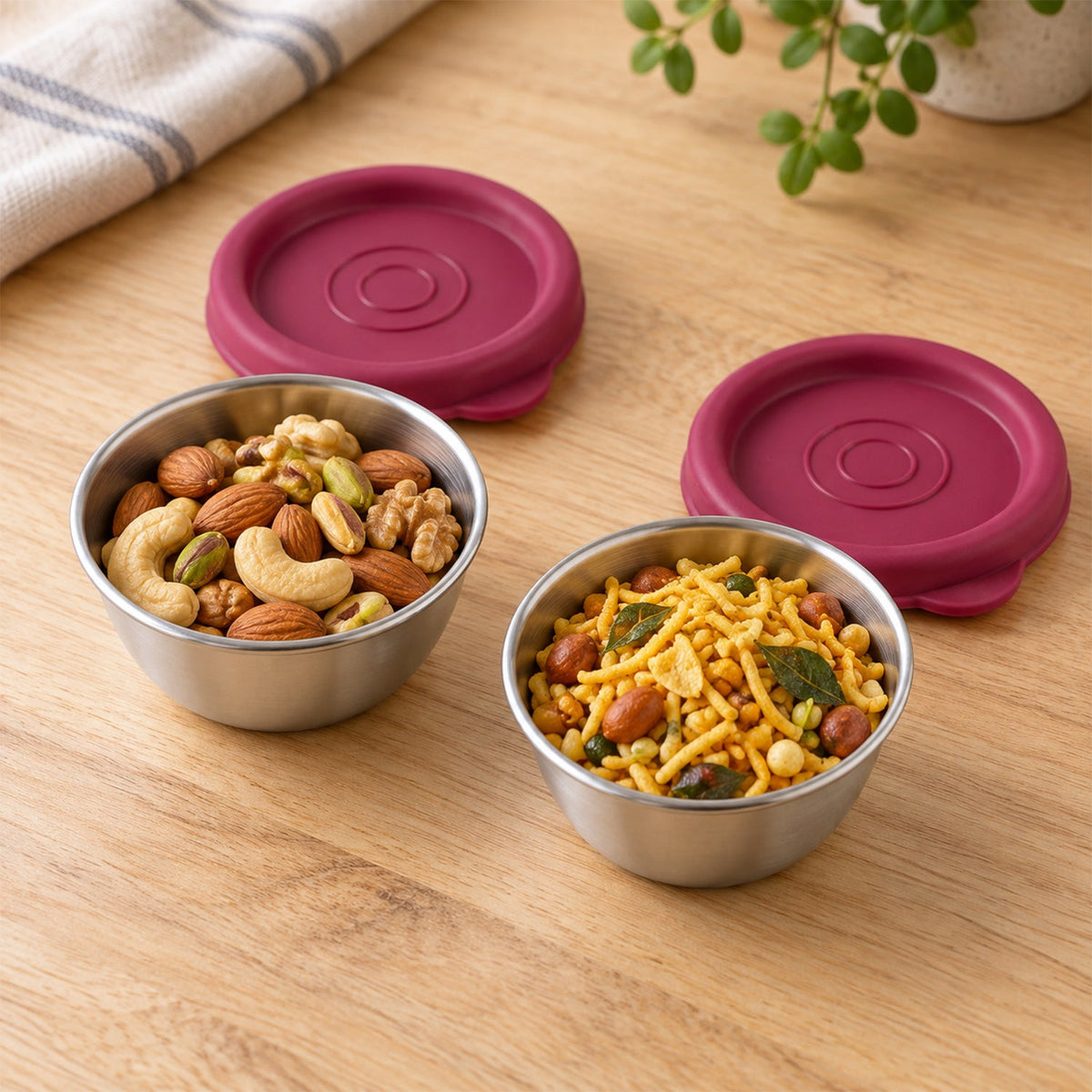 Steel food containers lids snacks dips 70ml