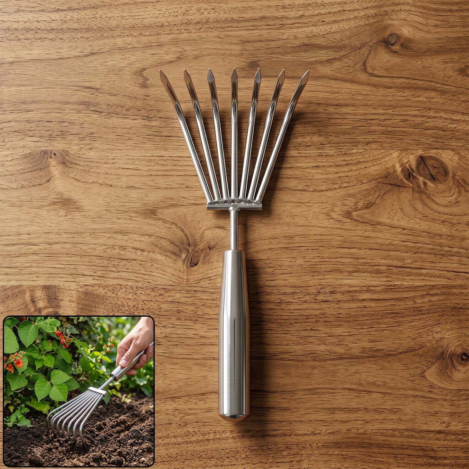 Garden hand rake white bg