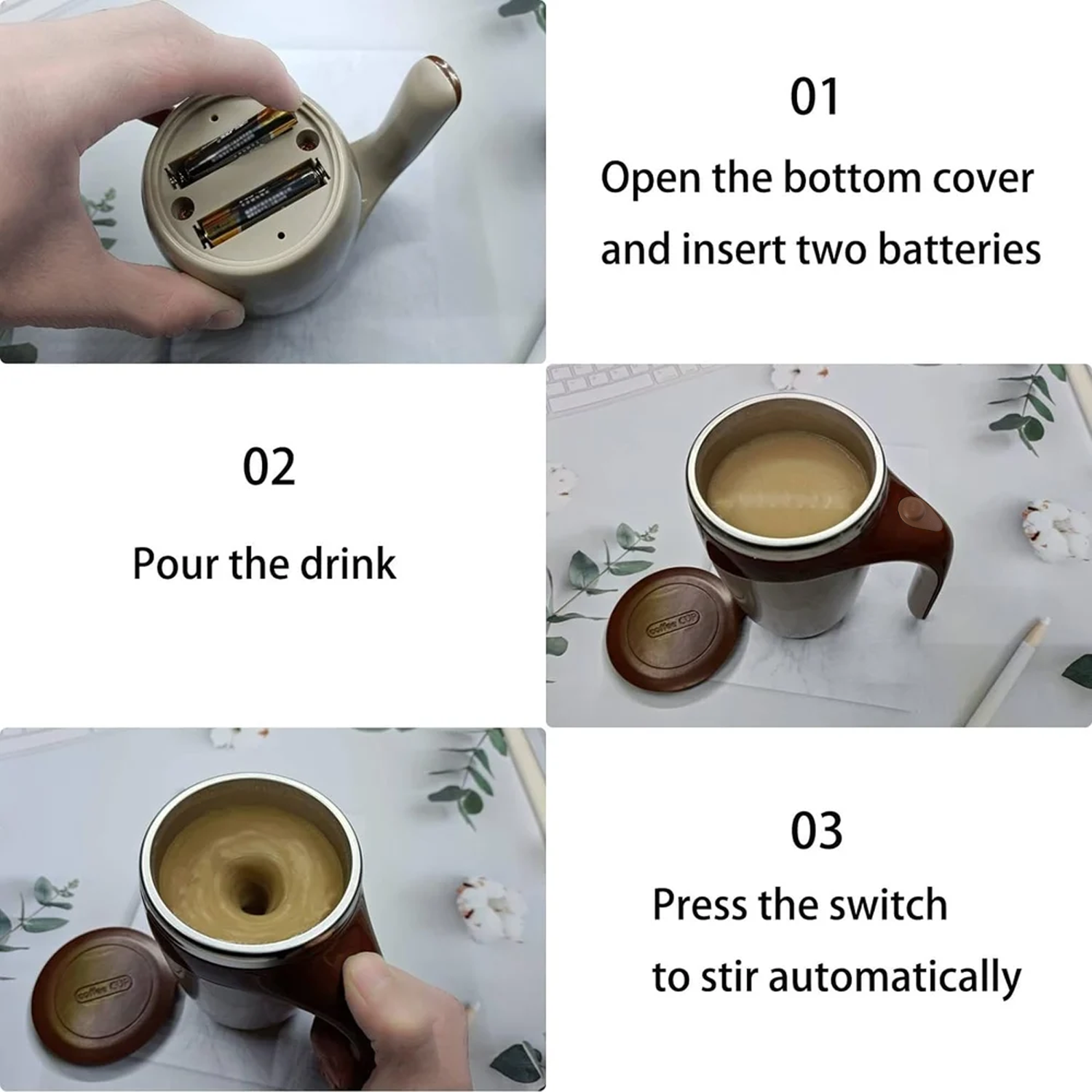 Side profile of the portable self-stirring mug