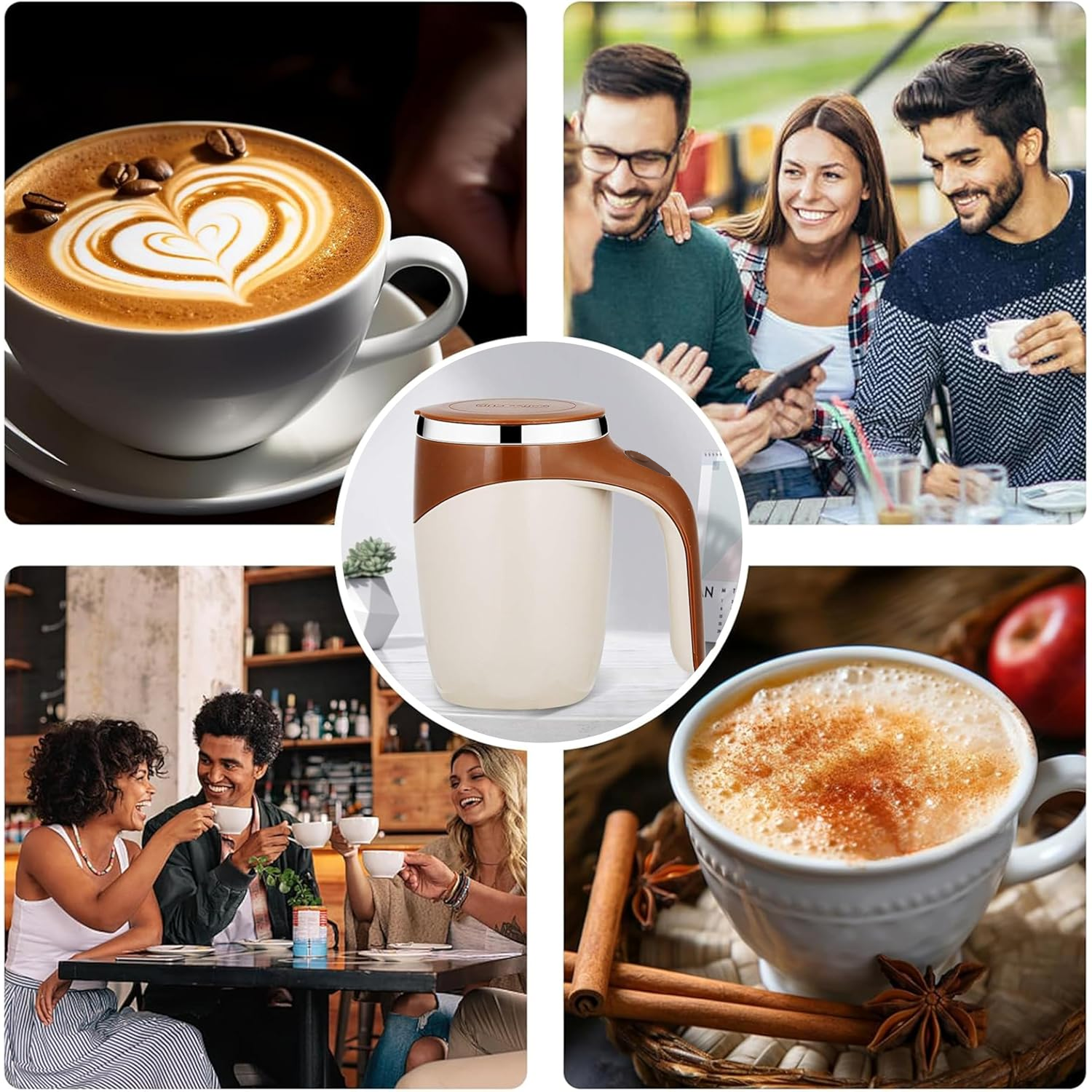 Self-stirring coffee mug with lid closed