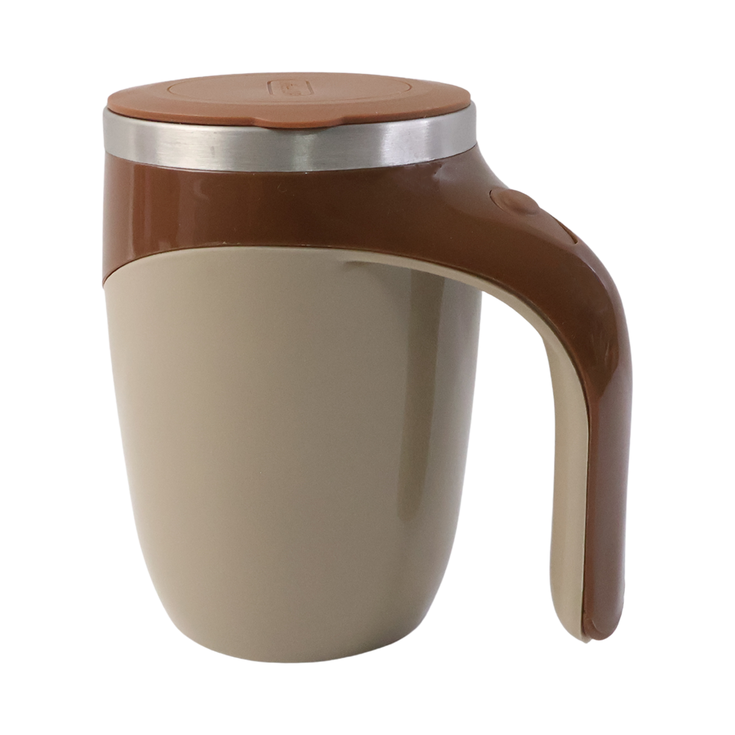 Front view of self-stirring mug showing power button