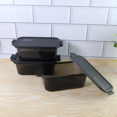 Close-up of clip-lock lid on rectangular food container