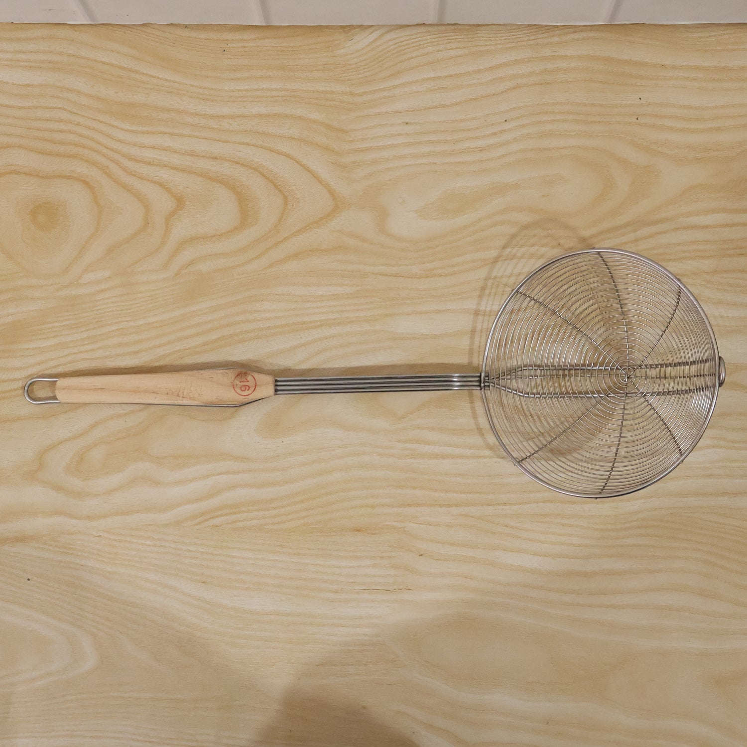 Stainless Steel Frying Skimmer Strainer with Wooden Handle (1 Pc, 45 Cm)
