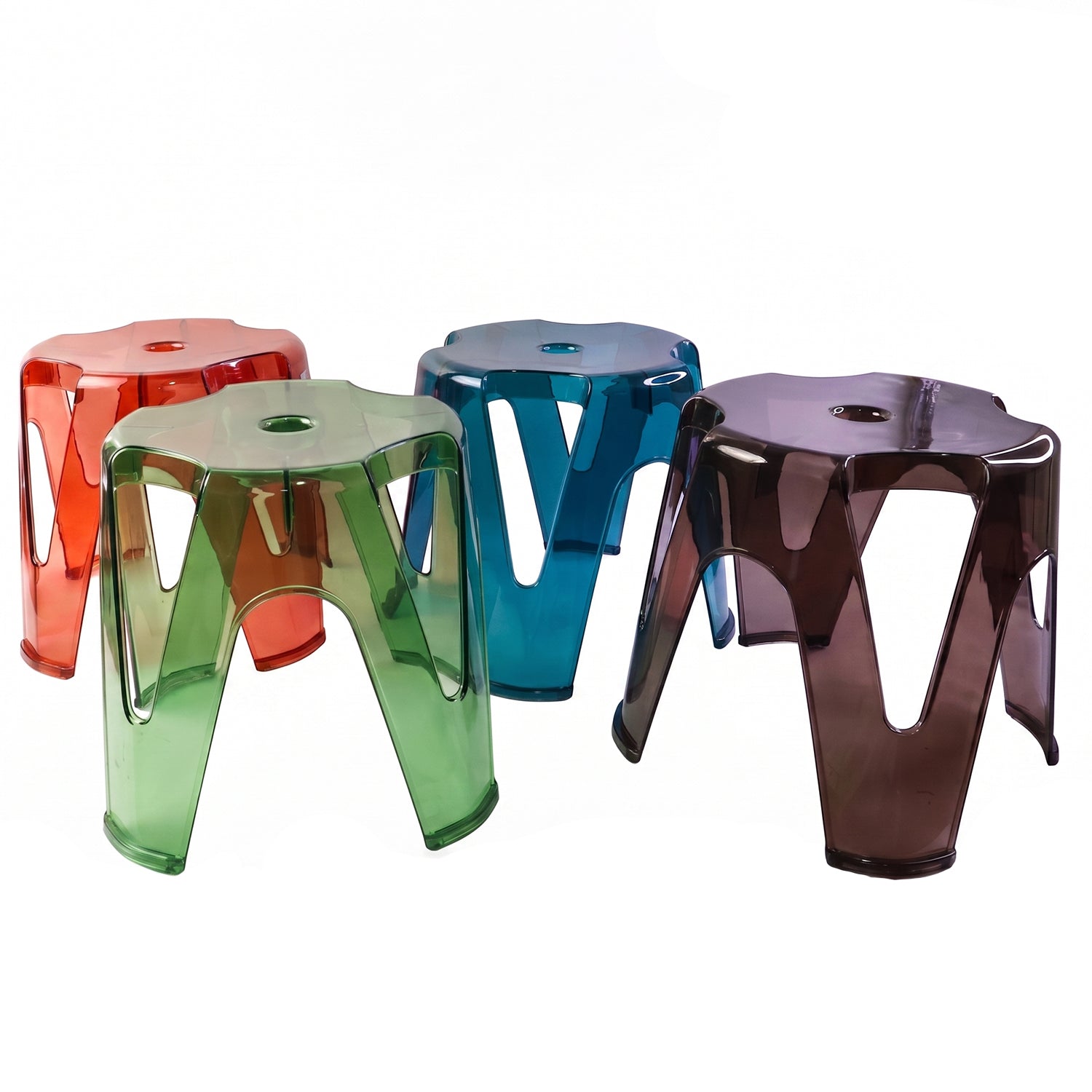 Transparent Plastic Sitting Stool 28x26cm Strong Indoor Outdoor Seat (4 Pc Set)