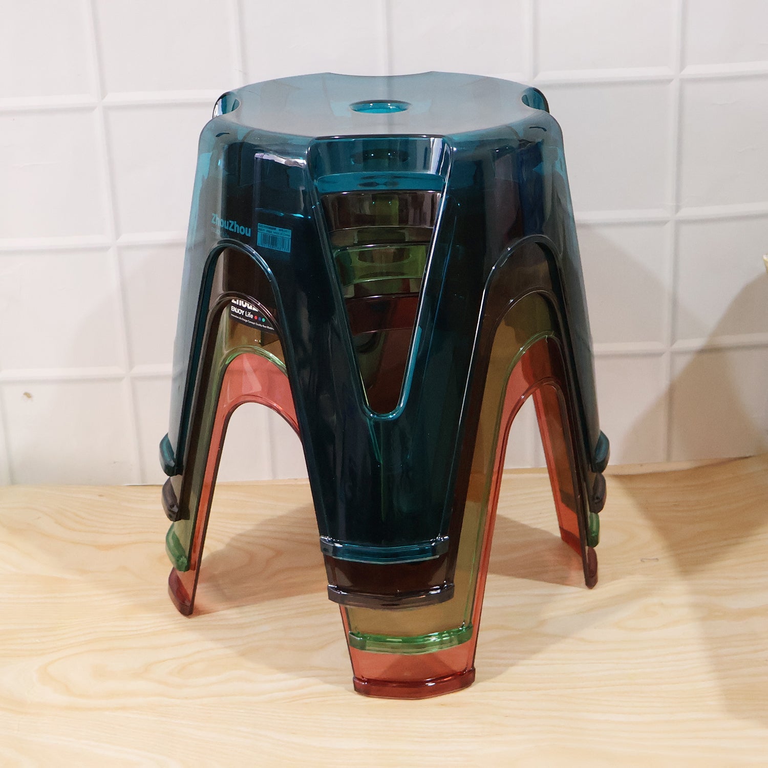 Transparent Plastic Sitting Stool 28x26cm Strong Indoor Outdoor Seat (4 Pc Set)
