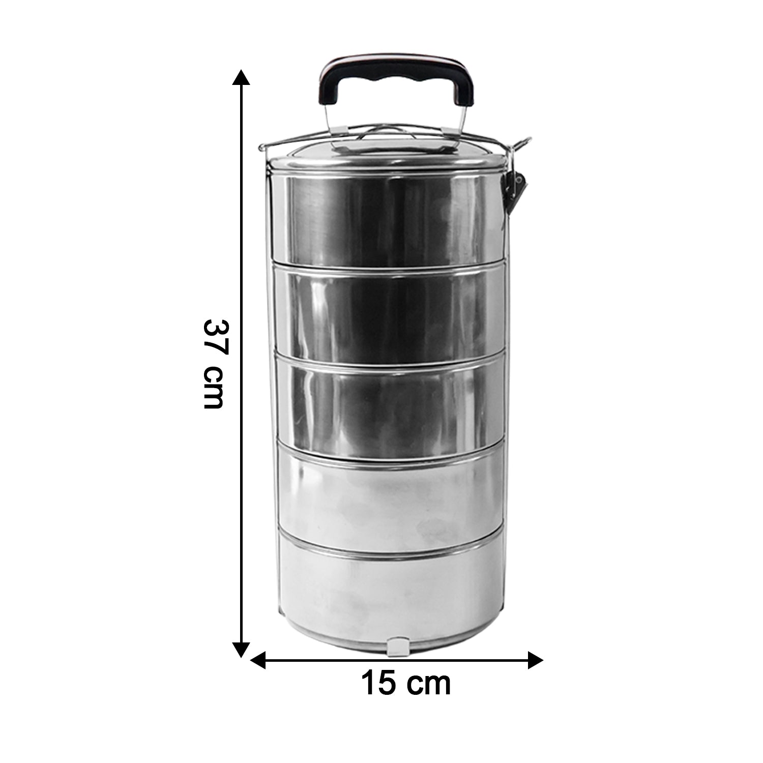 Multiple angle view of stainless steel tiffin box