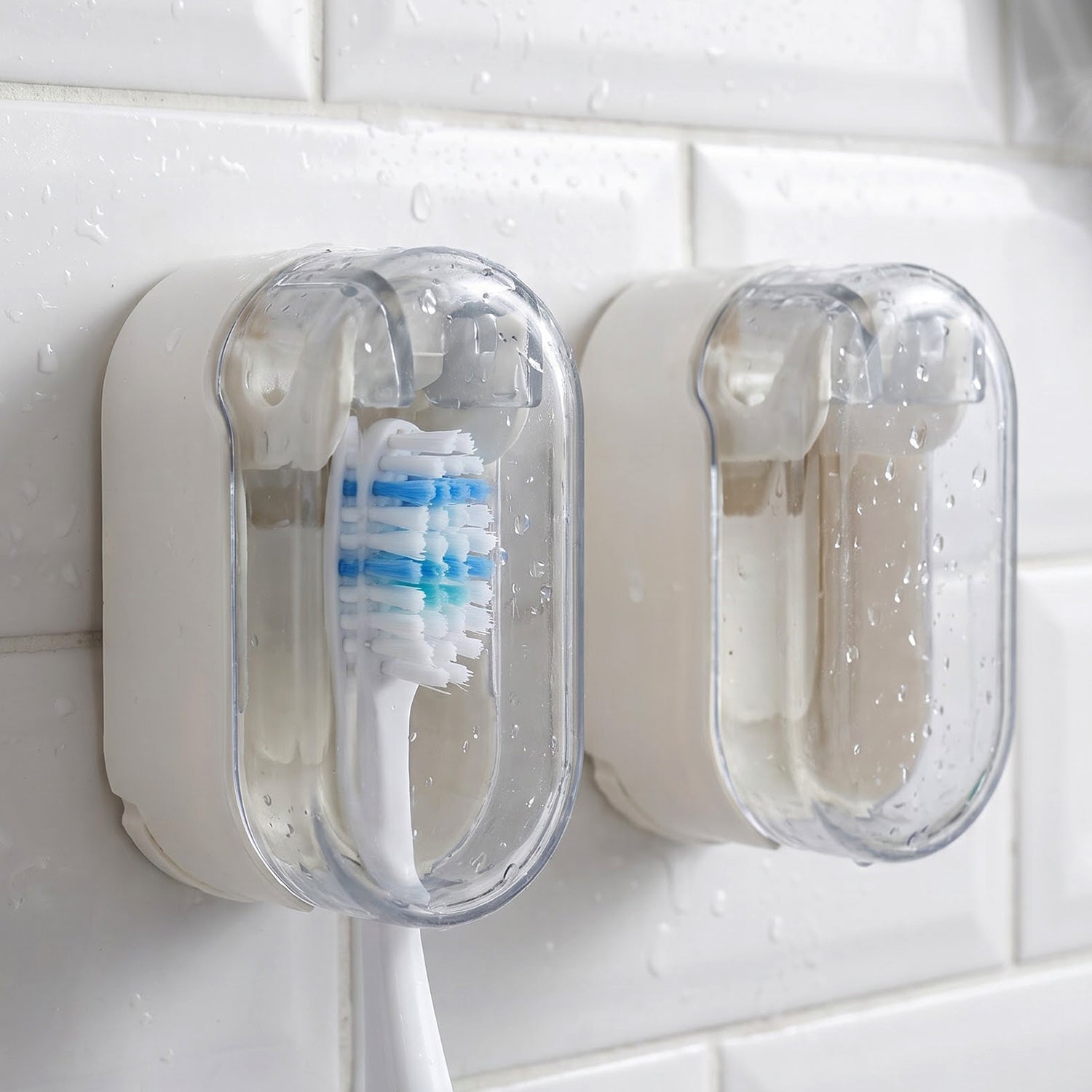 Holder opened to show the toothbrush inside