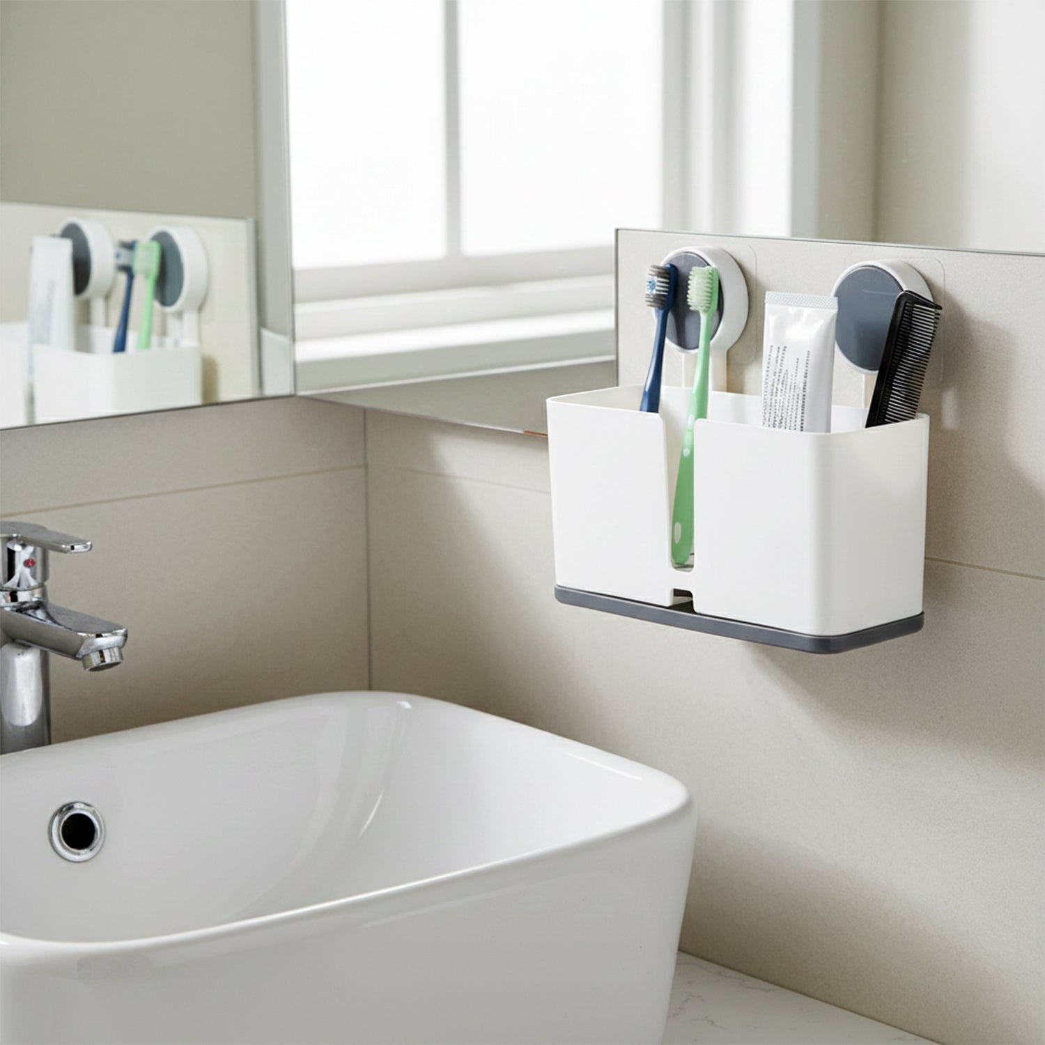 Organizer cup set for toothbrushes and toothpaste