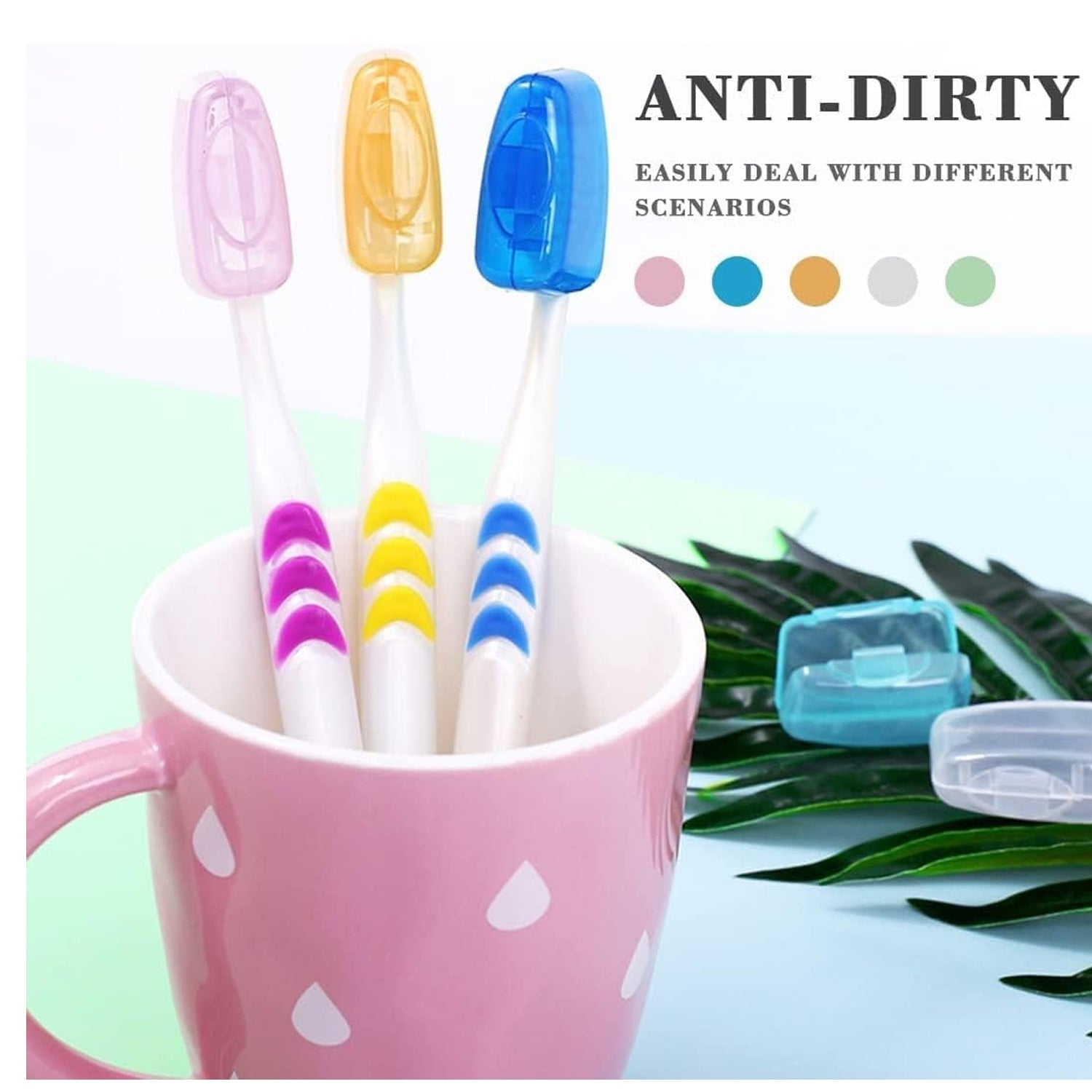 Toothbrush Head Cover Caps Set Travel Protective Hygiene Case (5 Pc Set)