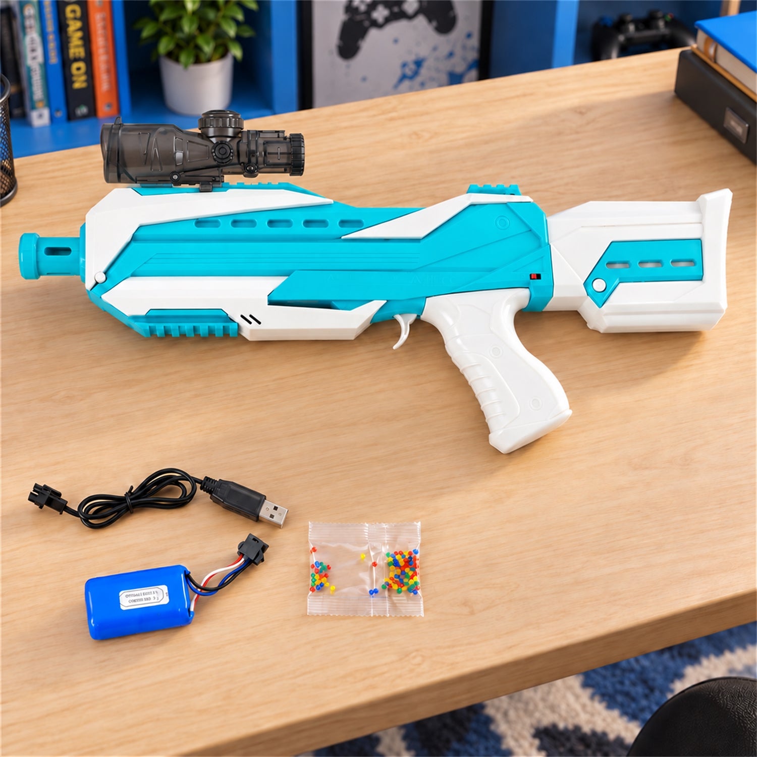 Electric Toy Gel Blaster with Battery Pack USB Cable and Gel Bead Pack (1 Set)