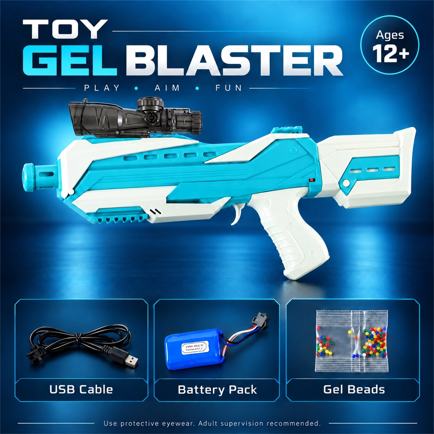 Electric Toy Gel Blaster with Battery Pack USB Cable and Gel Bead Pack (1 Set)