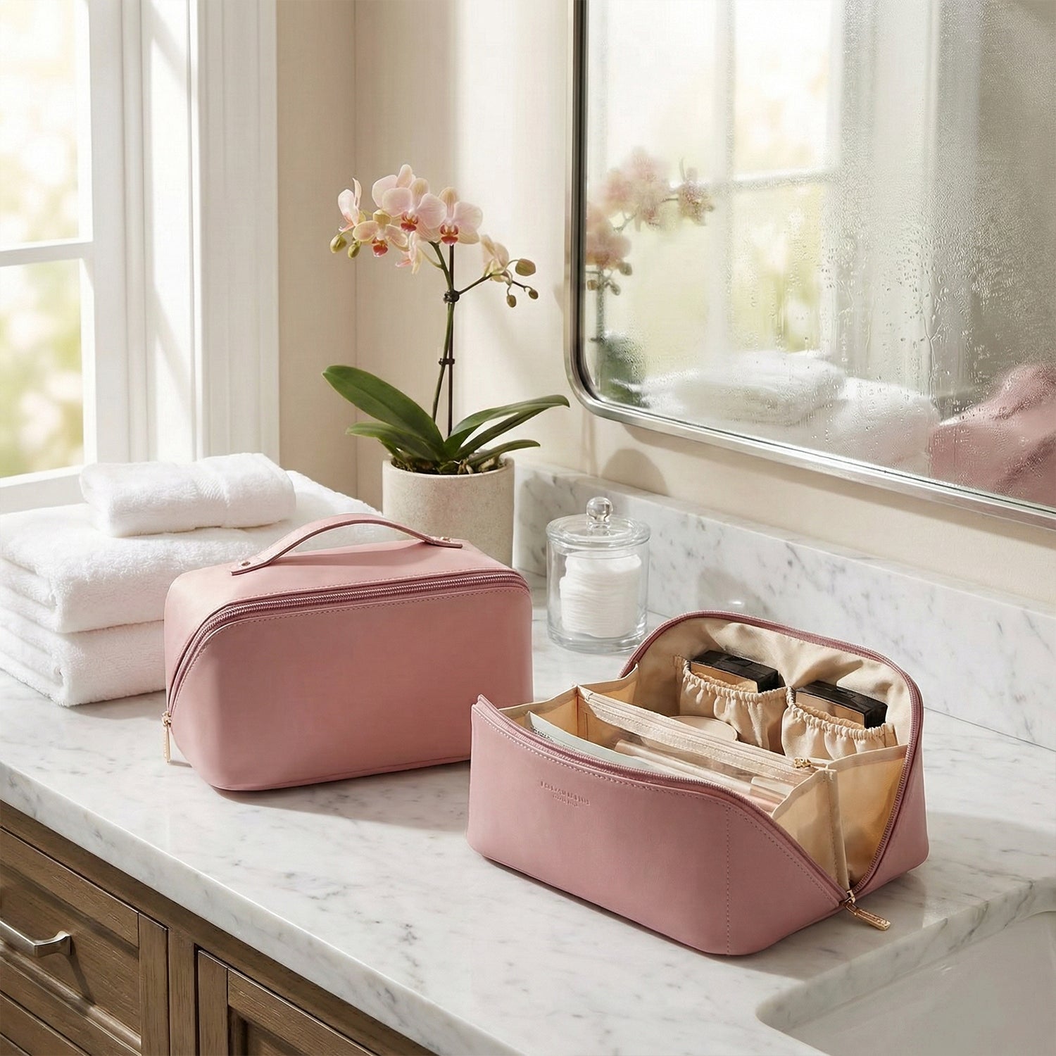 Portable Multi-Compartment Makeup & Toiletry Organizer Pouch (1 Pc)
