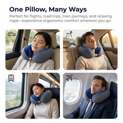U Shaped Memory Foam Neck Pillow Blue Grey Travel Pillow with Snap (1 Pc)