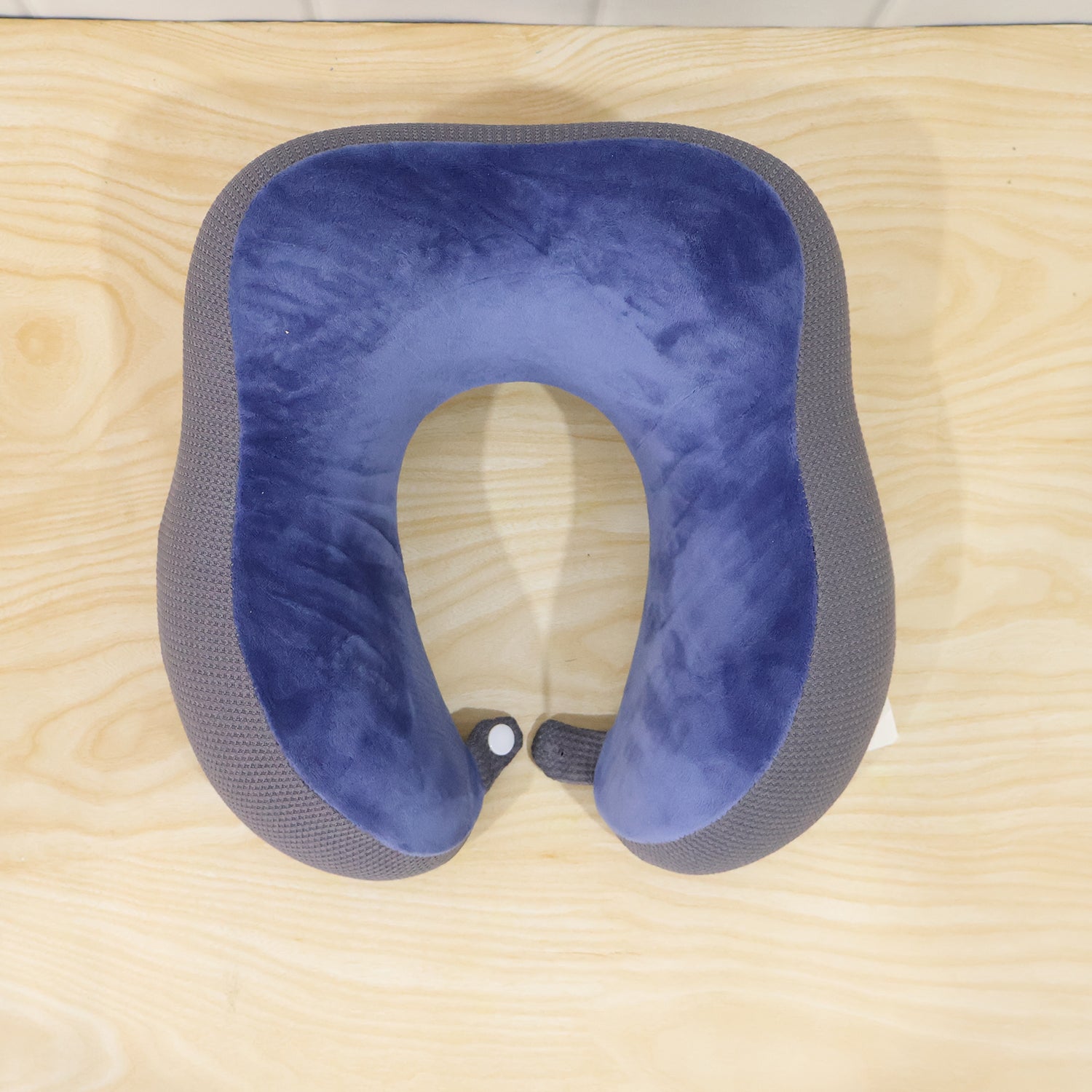 U Shaped Memory Foam Neck Pillow Blue Grey Travel Pillow with Snap (1 Pc)