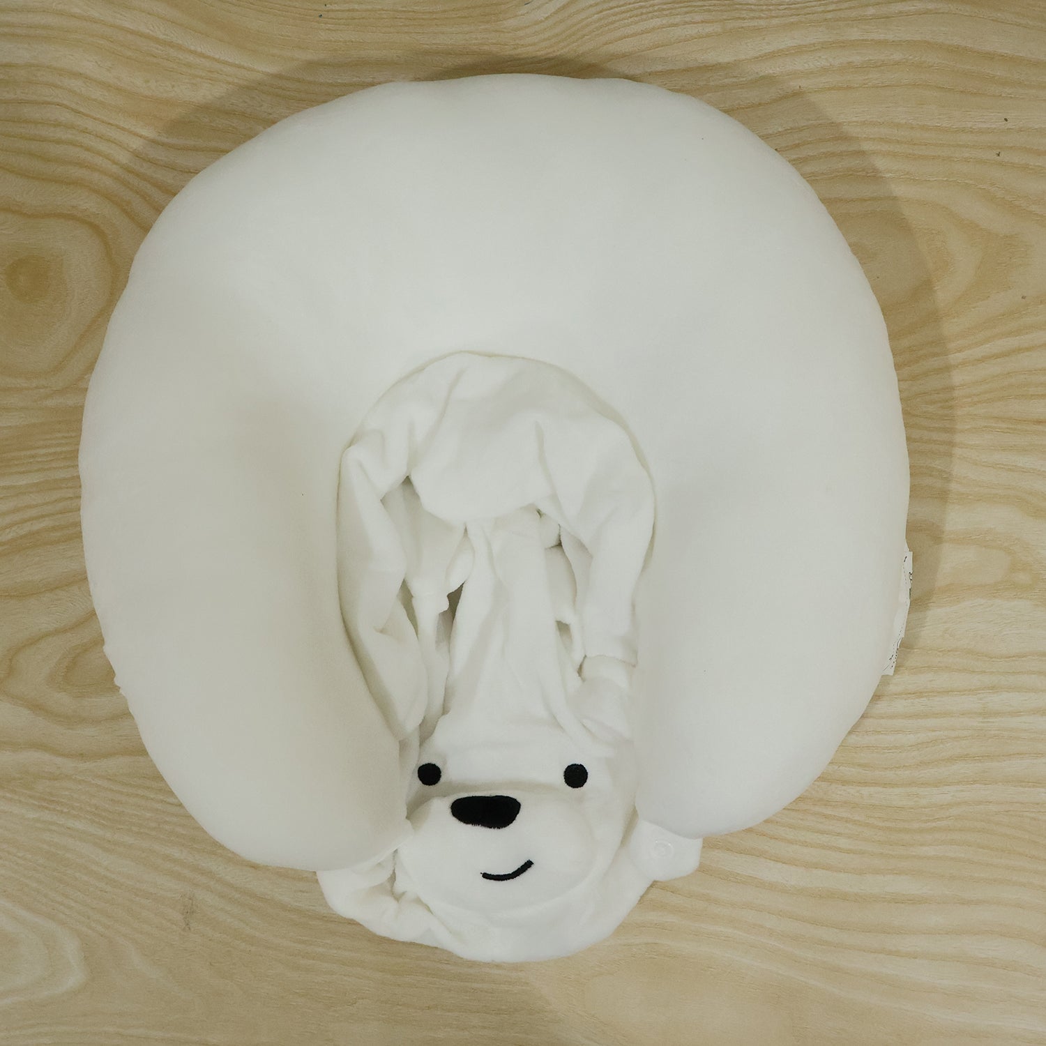 U Shaped Hooded Neck Pillow White Bear Travel Pillow with Hood Cap (1 Pc)