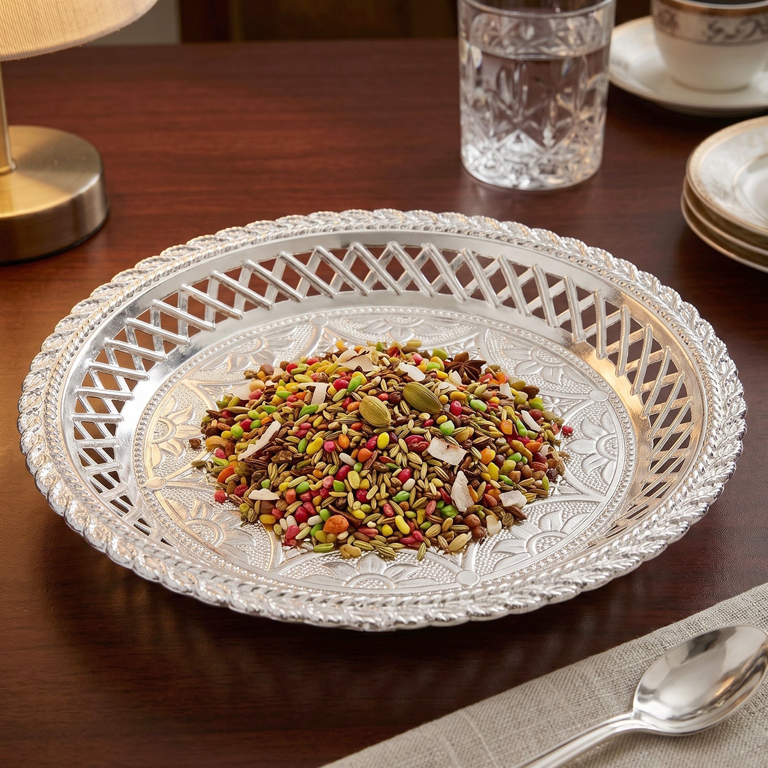 Elegant silver platter suitable for home and event use