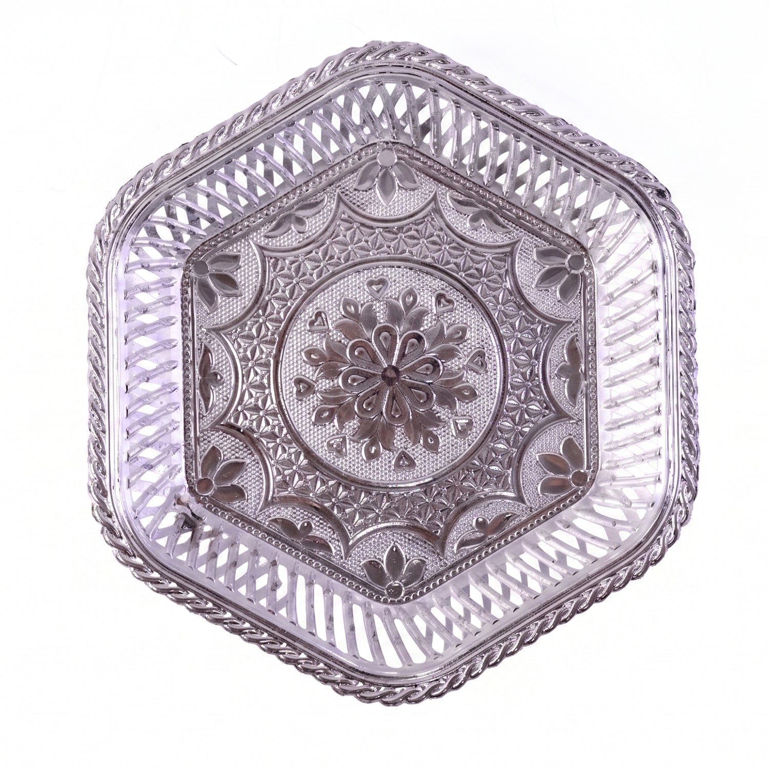 Square silver decorative tray suitable for dry fruits, gifts, festivals, and weddings