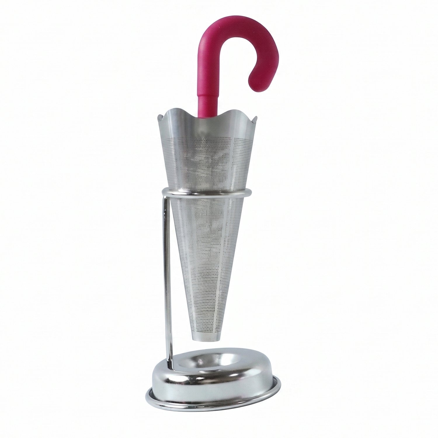 Umbrella Tea Strainer resting on stand drip tray