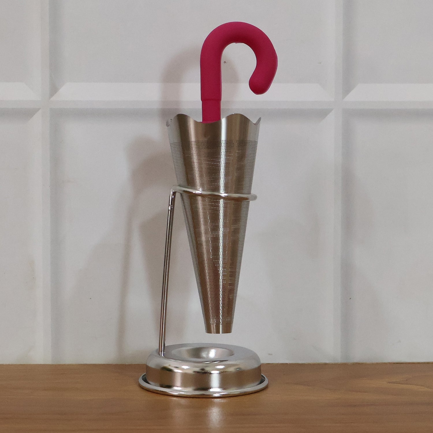 Stainless Steel Umbrella Tea Strainer with Stand Drip Tray