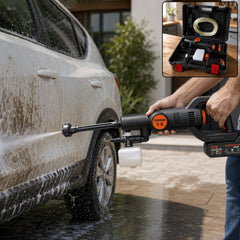 High pressure cordless car washer with hose and foam bottle
