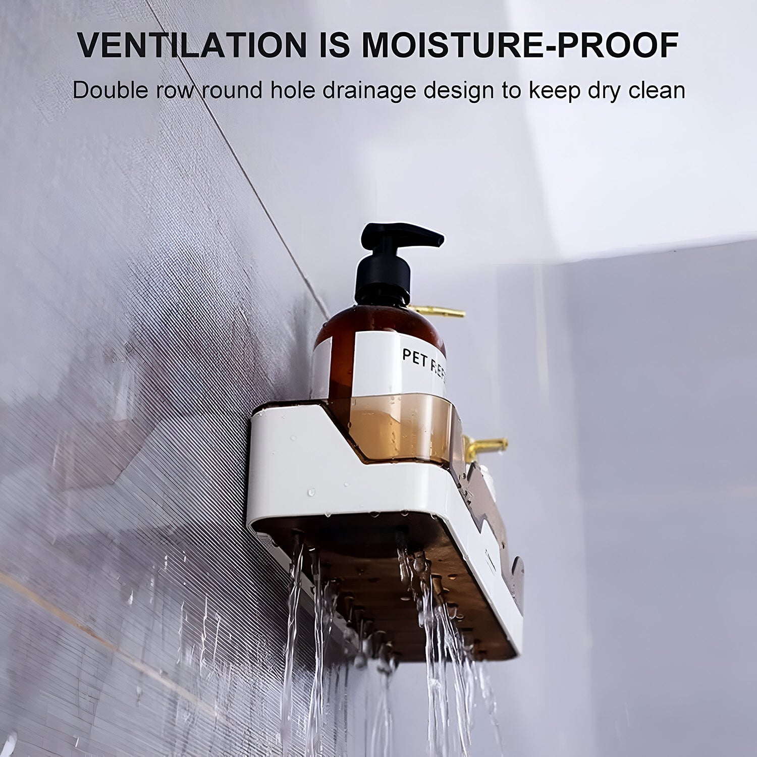 Self adhesive wall mount storage shelf close-up