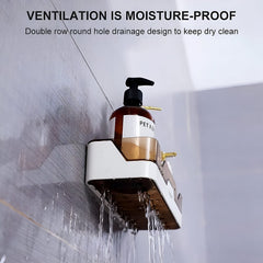 Self adhesive wall mount storage shelf close-up