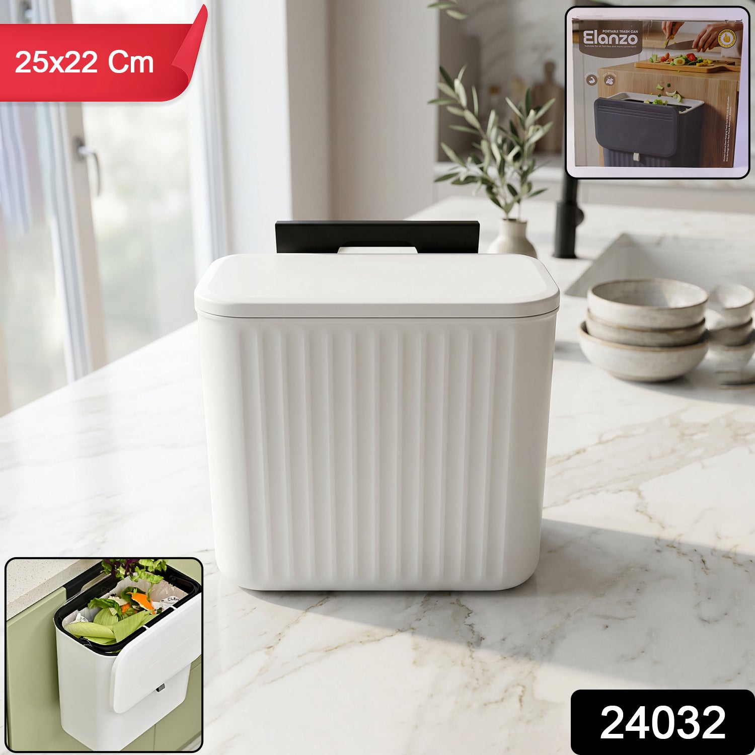 25x22 cm Compact Kitchen Dustbin Size