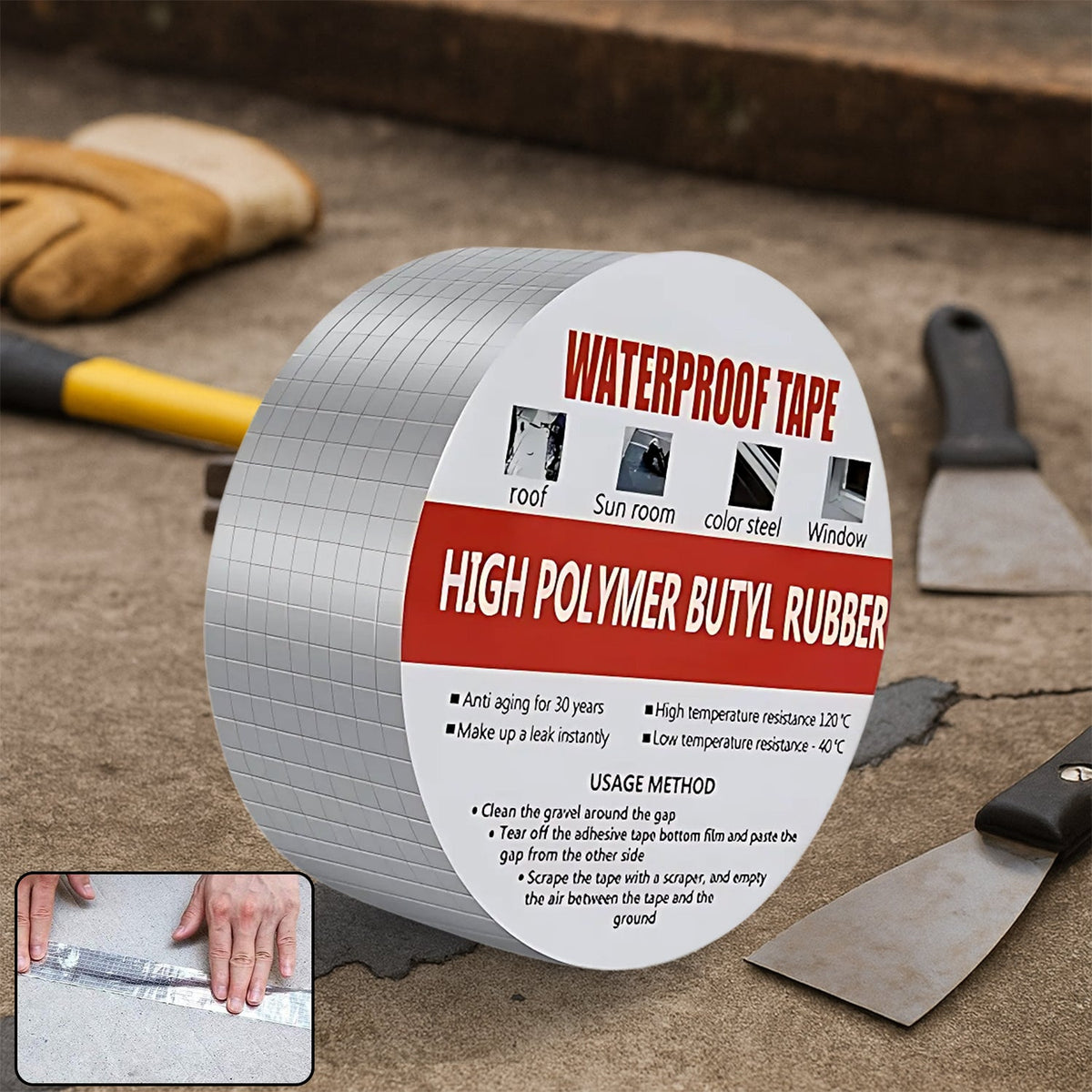 High Polymer Butyl Rubber Waterproof Tape 50mm in use for leak sealing