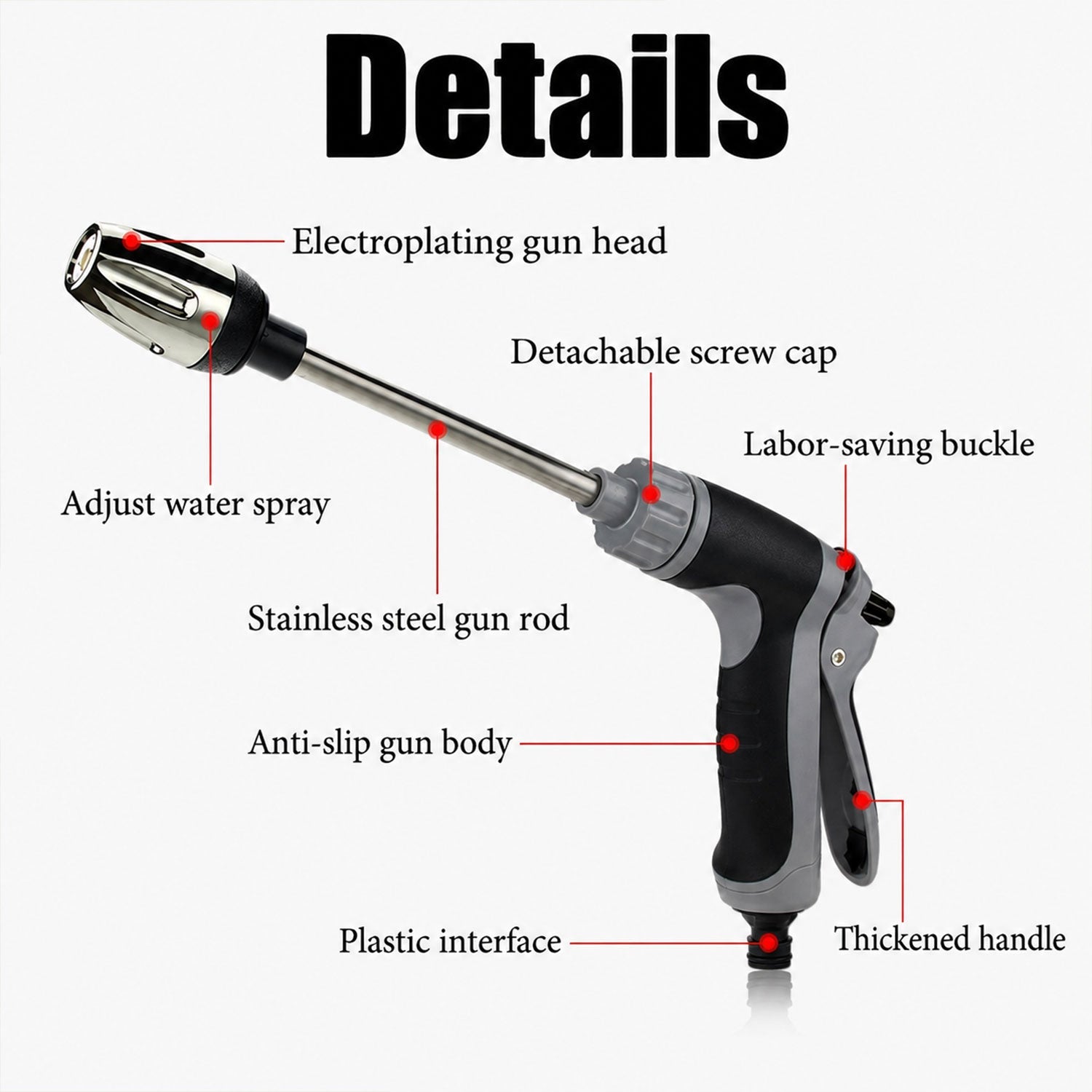Durable garden and outdoor pressure spray gun with adjustable nozzle