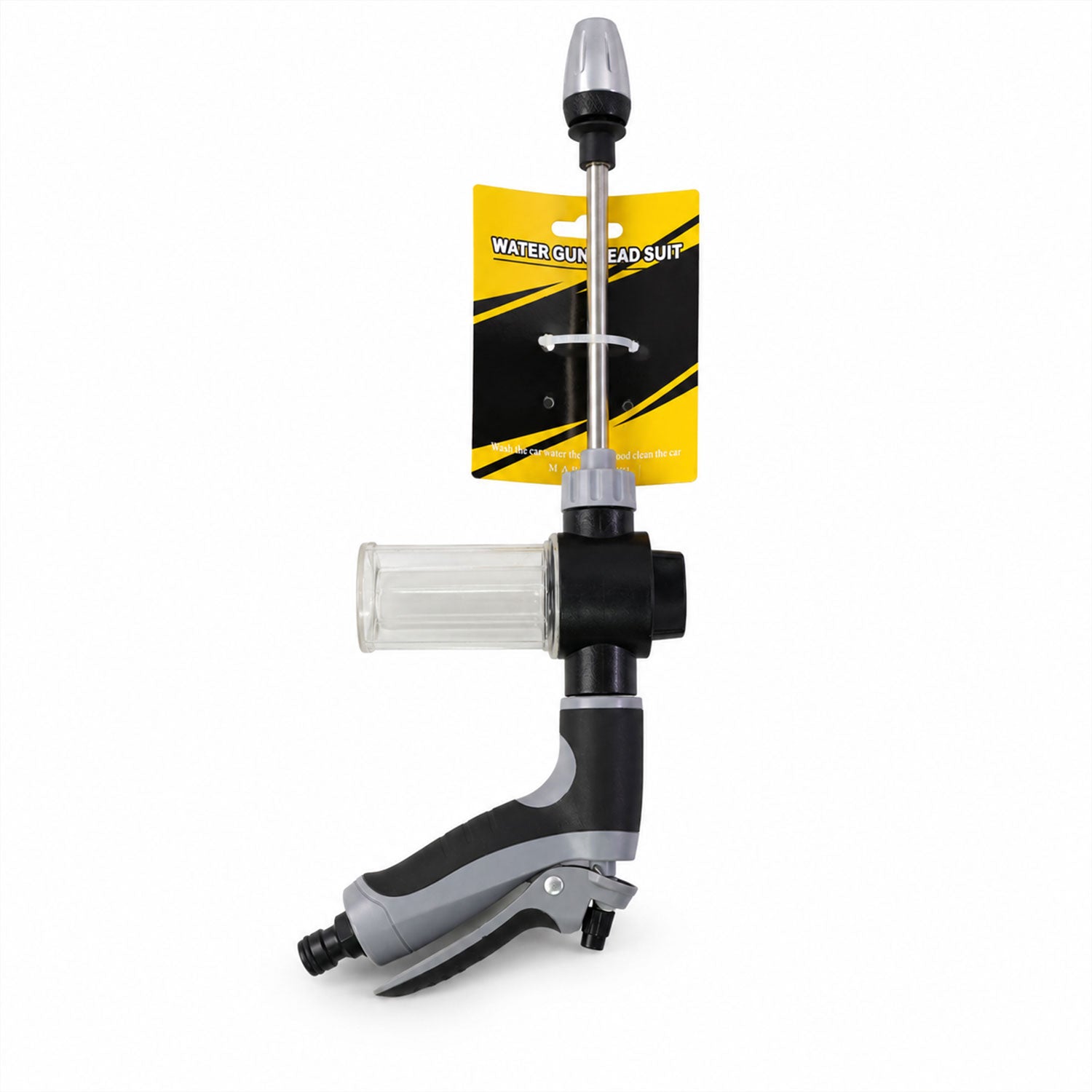 Long lance water spray gun with foam dispenser for outdoor cleaning