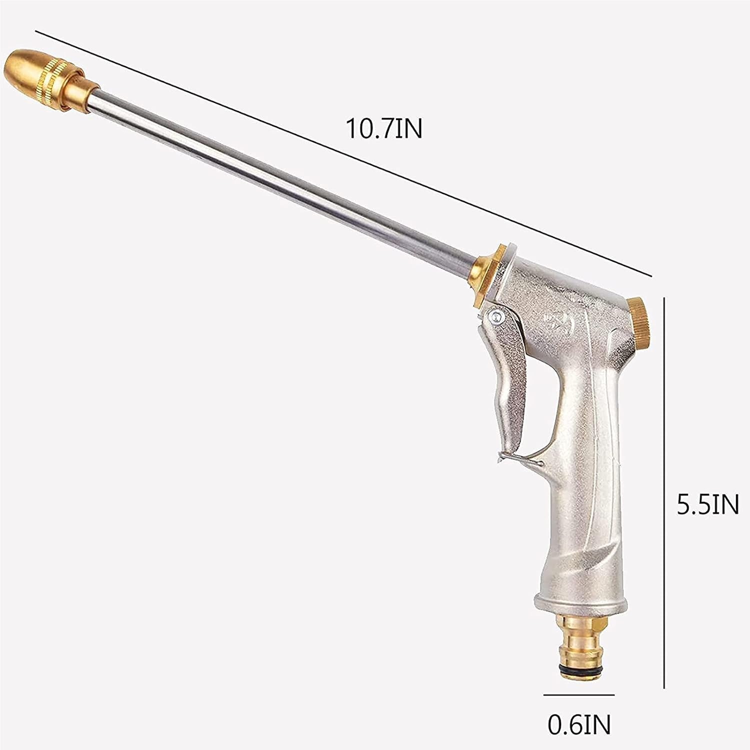 Compact high pressure metal water gun with adjustable brass nozzle