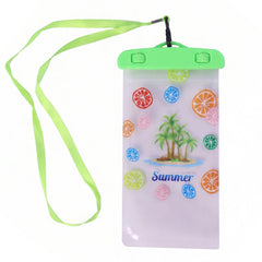 Person holding a phone inside the waterproof pouch near water.
