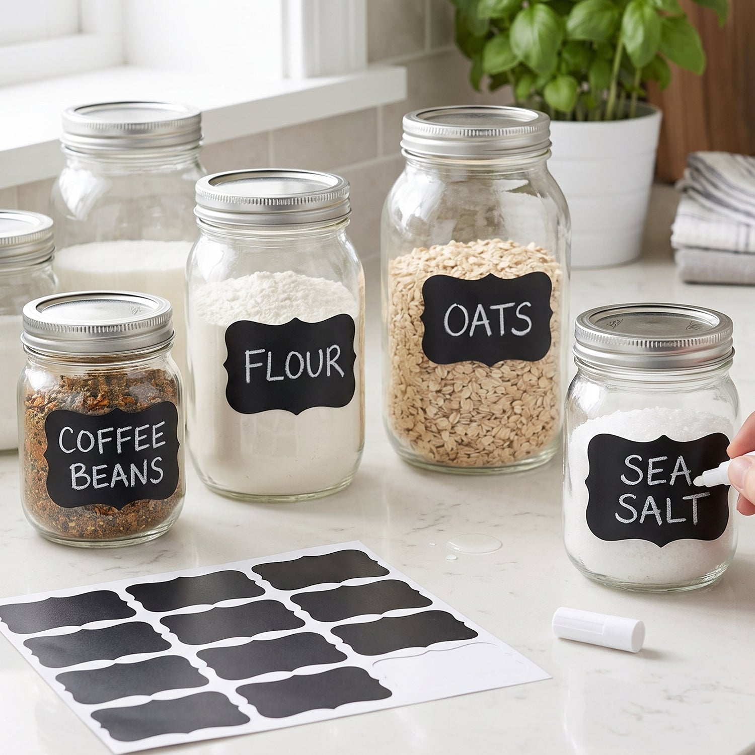 Fancy Shape Chalkboard Sticker Labels with Marker Pen, Jar Labels (1 Set)