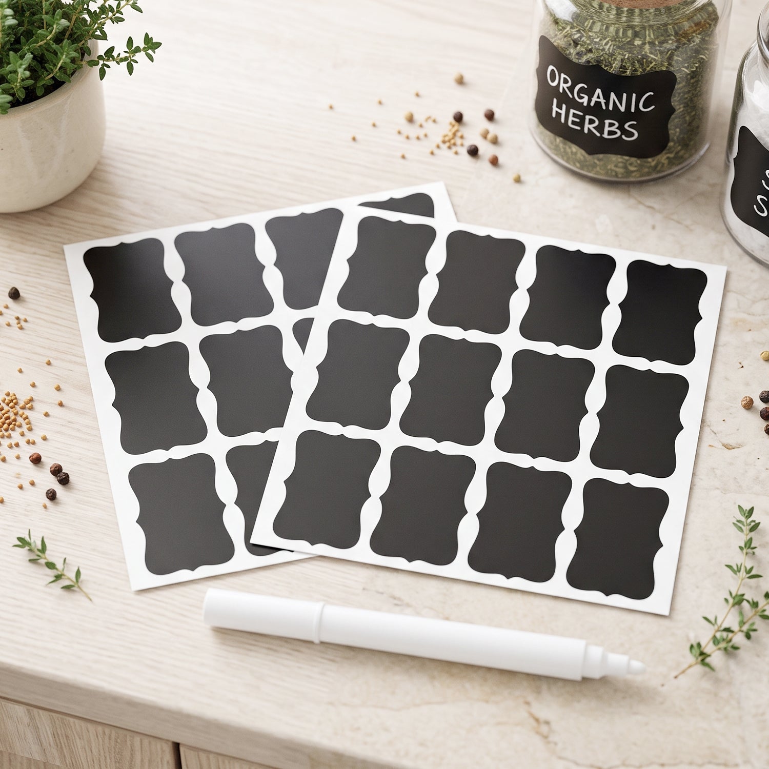 Fancy Shape Chalkboard Sticker Labels with Marker Pen, Jar Labels (1 Set)