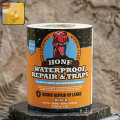Waterproof repair tape roll with black color and flexible backing used for sealing leaks and cracks.