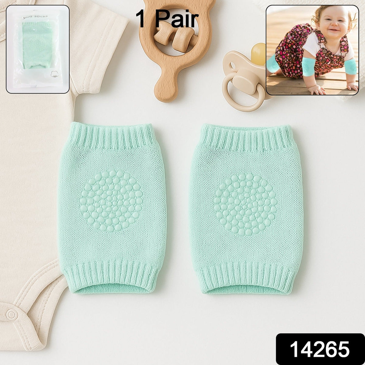 Mint Green Toddler Wool Knit Leg Warmer Knee Guard on white background