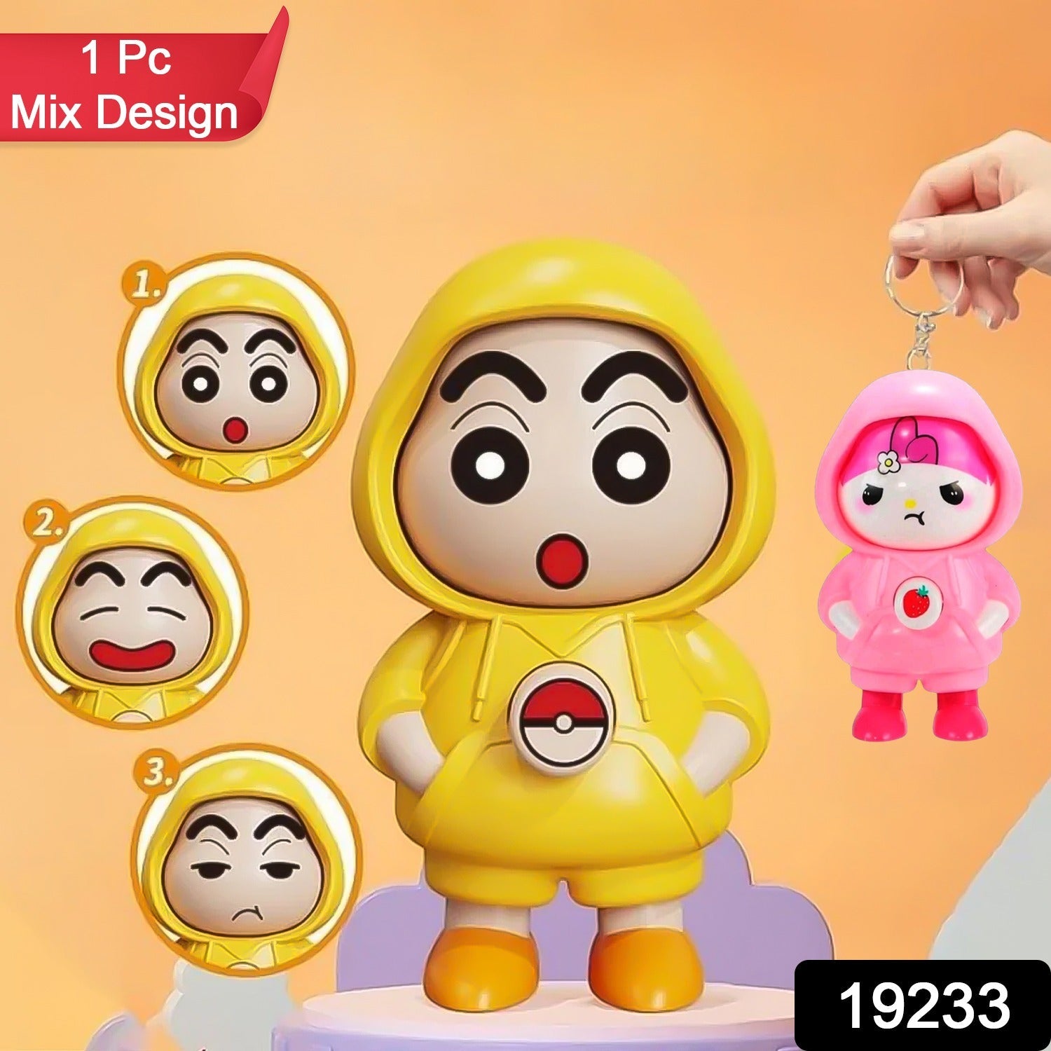 Face Changing Doll Keychain in mixed colors showing expression change