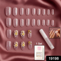 Stylish 3D Floral Glitter Press-On Nails on Display