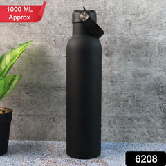 Stainless Steel Water Bottle with Carry Strap & Built-In Straw 1000ML Approx (1 Pc)