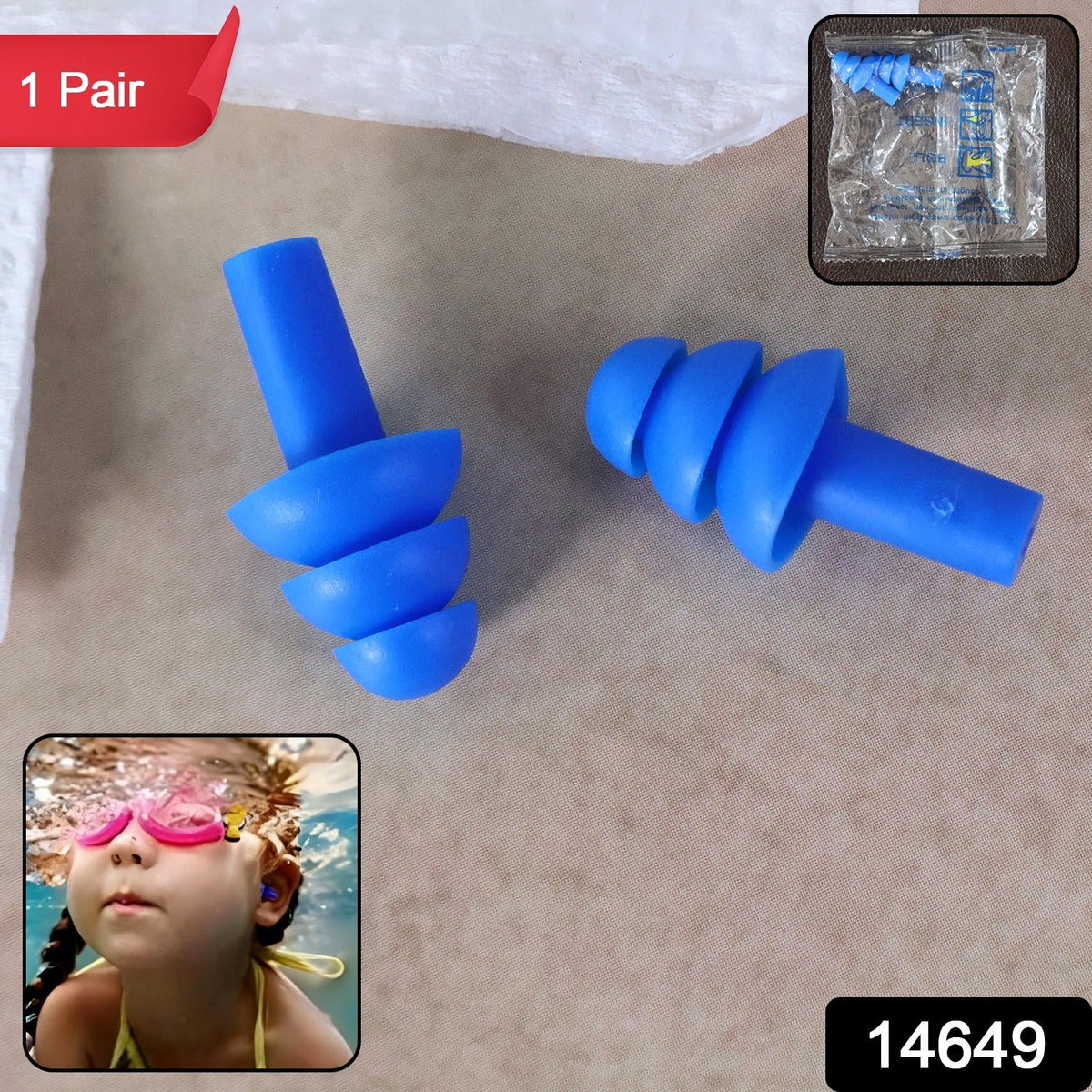 Close-up of silicone ear plugs with triple flange design