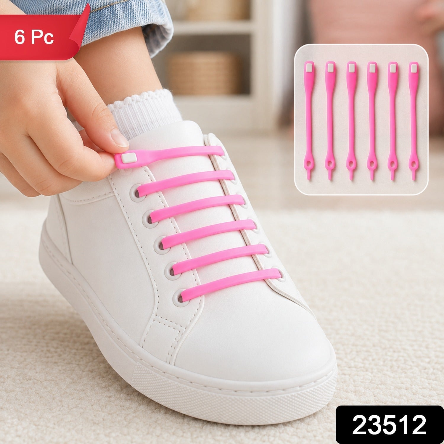 Stretchable Silicone Shoelaces for Women No Tie Elastic Laces (6 Pc)