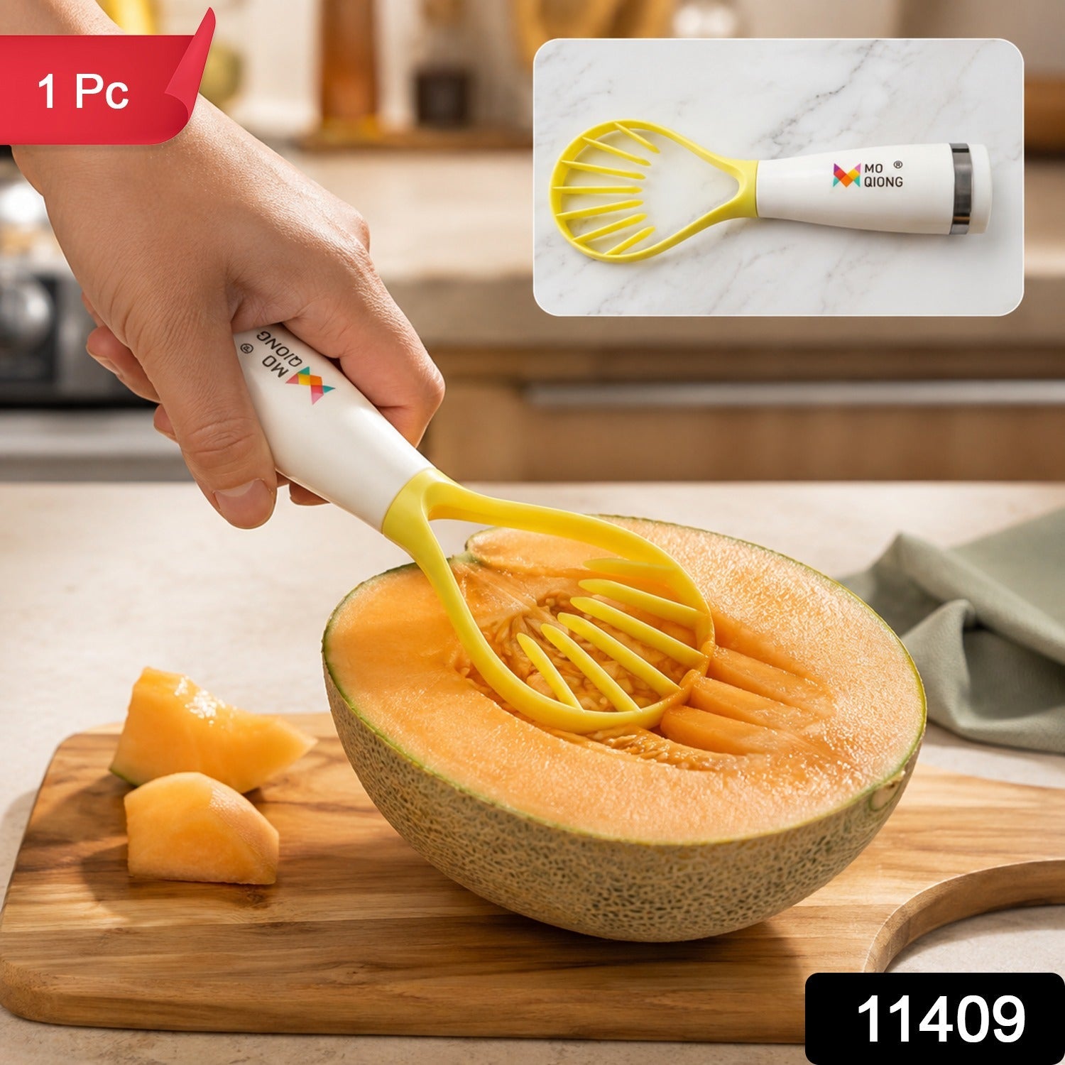 Manual Muskmelon Slicer Cutter Tool with Seed Scoop for Fruits (1 Pc)