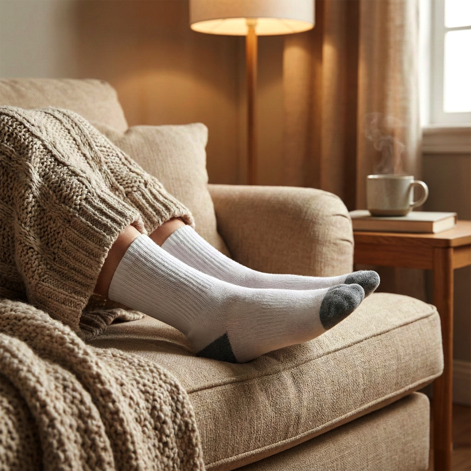White & Grey Comfort Long Socks (1 Pair)