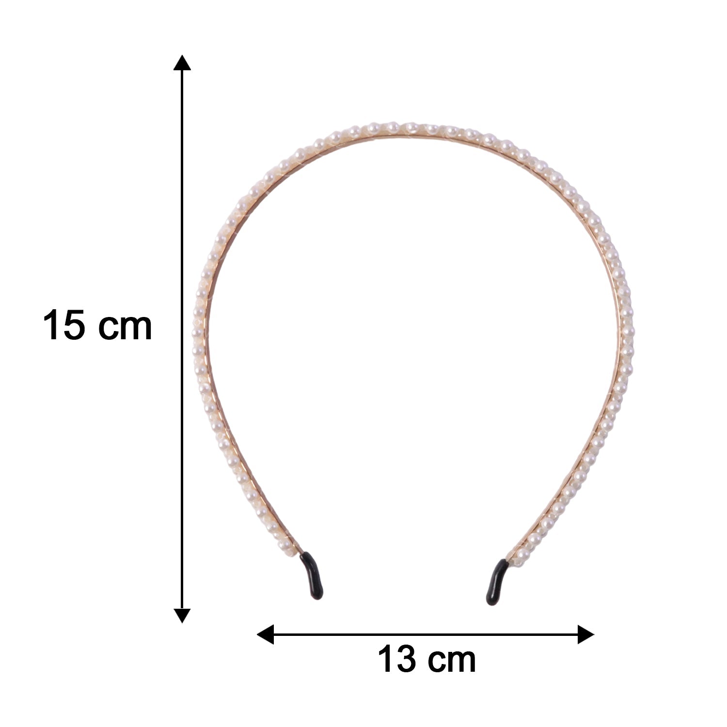 Side view of a woman wearing a pearl hairband