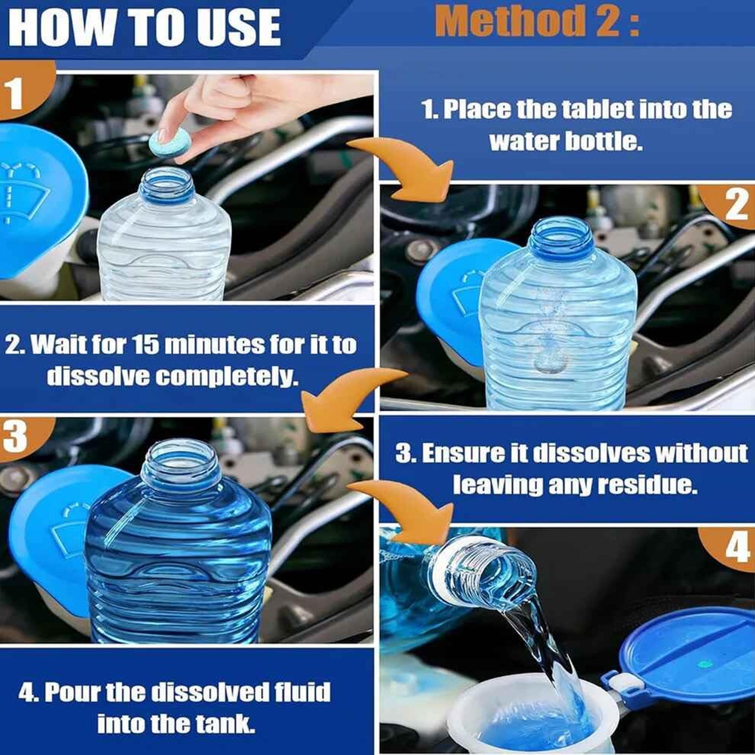 Windshield washer tablet for car glass cleaning solution