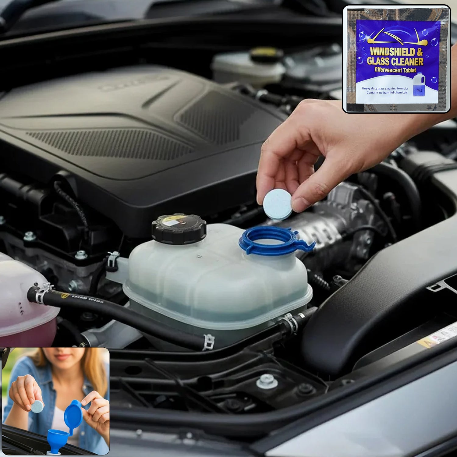 Car windshield glass cleaning effervescent tablet for washer fluid