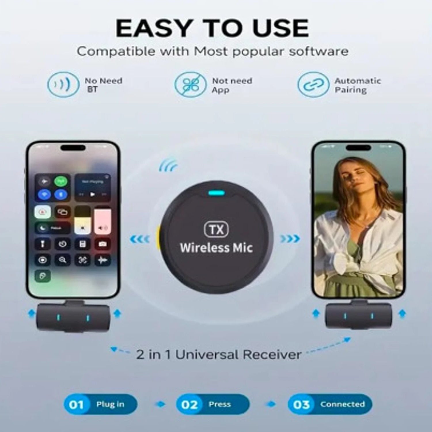 Portable Wireless Lavalier Microphone Dual Clip-On Mic Set (1 Set)