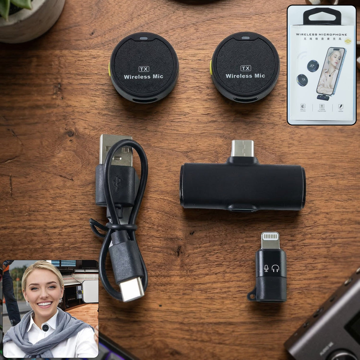 Portable Wireless Lavalier Microphone Dual Clip-On Mic Set (1 Set)